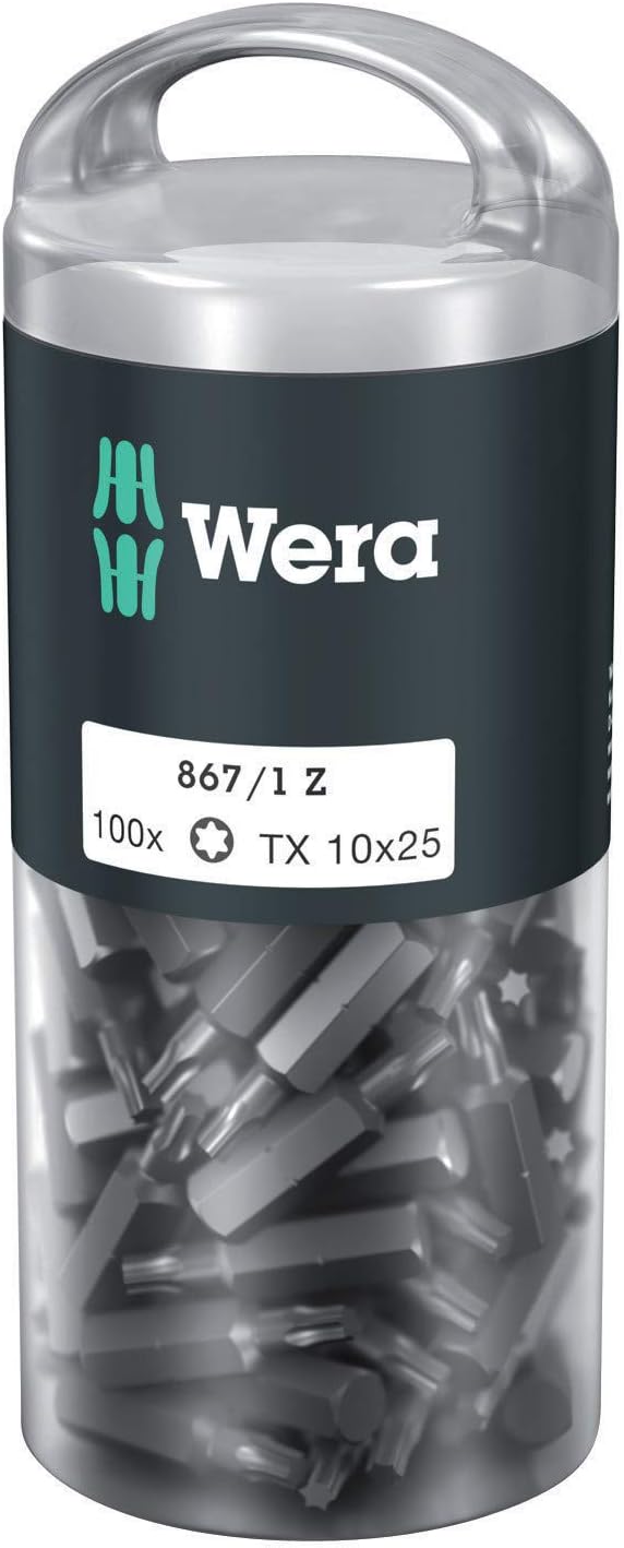 Wera 05072446001 867/1 TORX® DIY 100, TORX® Bits, TX 10 x 25 mm, 100 Pieces, Silver, T10