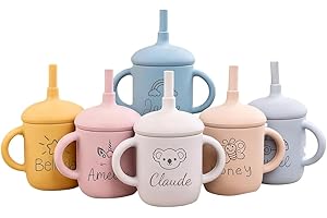 Personalized Baby Sippy Cup,Custom Silicone Baby Water Cup with Lid and Handle,Engraved Name Training Cups
