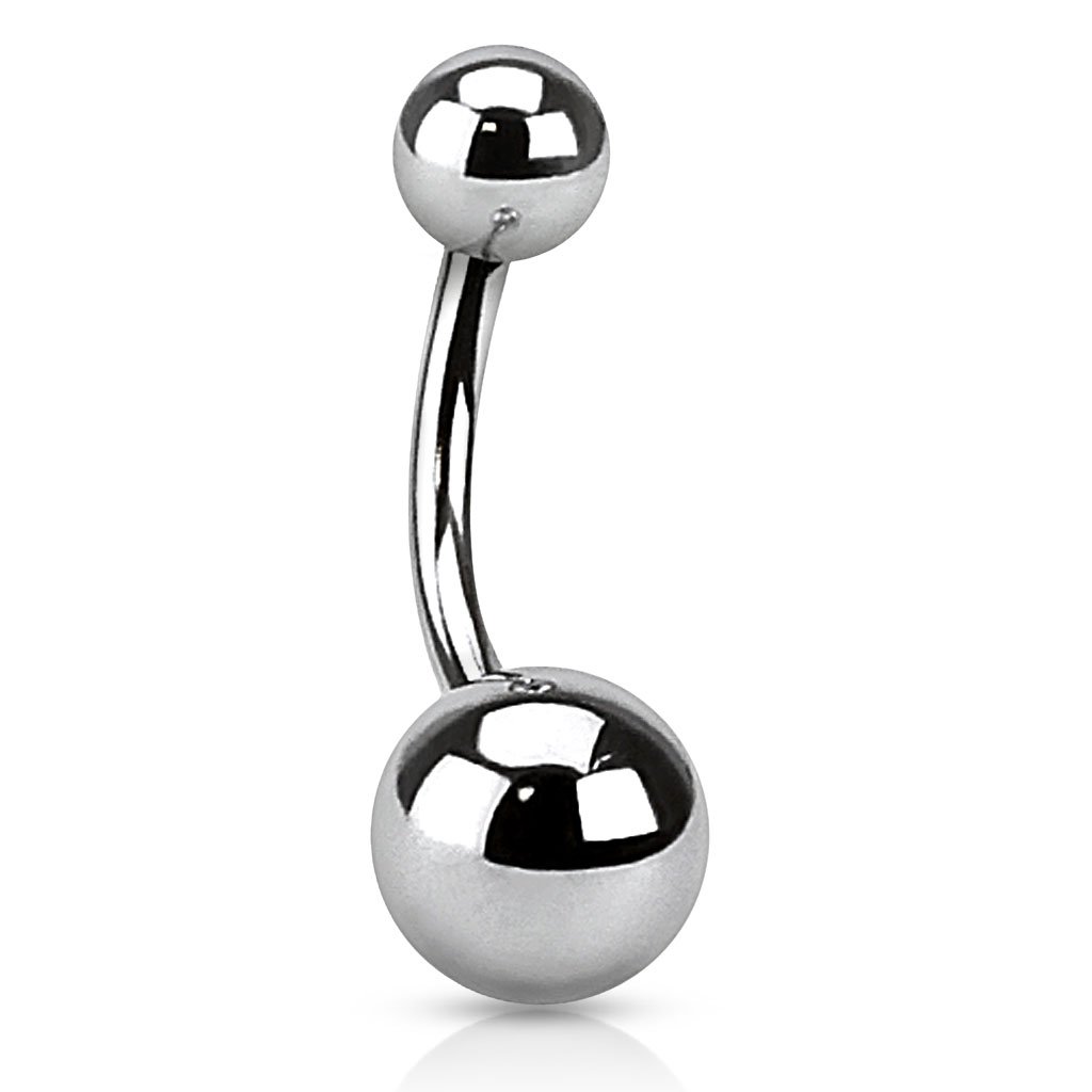 PiercedOff 316L Surgical Steel Belly Bar - Thickness 16GA (1.2mm) / Length 8mm / Ball Sizess 4mm Top Ball and 6mm Lower Ball