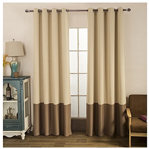Nibesser 2 Tones Blackout Draperies Curtains Thermal Insulated Grommet Color Block Blackout Curtains/Drapes Beige Coffee (52W x 84L Inch) - Thumbnail 6