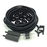 Pietypet 21 Pcs Standard Black Airline Tubing Air Pump Accessories for Fish Tank, 5 m Aquarium Air Line Fish Tube Pipe, 2 Bubble Release Air Stones, 2 Check Valves, 12 Suction Cup Clips, 4 Connectors