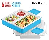INSULATED BENTO LUNCH BOX - PINNACLE BENTAGO THERMO SLIM DESIGN, TRAY STYLE FOOD CONTAINER – LEAKPROOF - 3 COMPARTMENT PORTION CONTROLL – For Adults And Kids – Blue