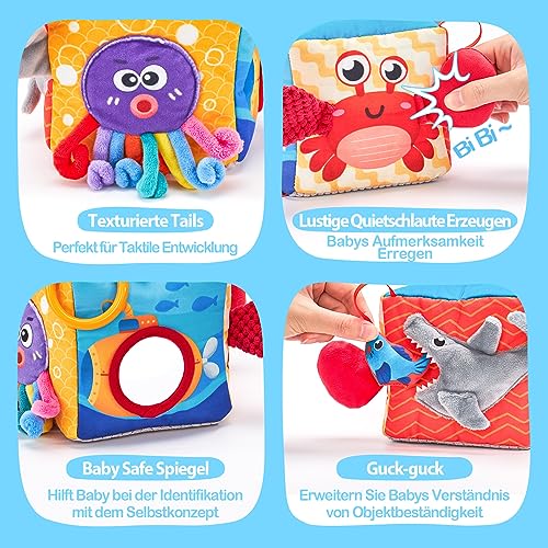 hahaland Baby Toy 6 12 Months Tissue Box, Montessori Toy Sensory Motor Skills Toy, Fabric Cloths Contrasting Colours Learning Sensory Toy for Boys Girls Gifts