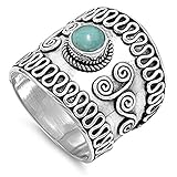 Women's Bali Ring Simulated Turquoise Fashion New .925 Sterling Silver Band Size 8