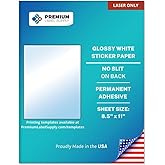 Premium Label Supply Glossy White Sticker Paper – 8.5" x 11" Full Sheet Labels – Laser Printers Only – 25 Sheets - Letter Size