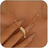 LOVECOM 925 Sterling Silver Boho Feather Necklaces for Women Dainty 14k Gold Plated Tear Drop Cubic Zirconia Pendant Necklace Cute Wings Western Jewelry Birthday Gifts to Daughter Friends