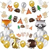 Sharlity Woodland Party Decorations Supplies Woodland Creatures Balloon，Banner，Cupcake Toppers，latex balloons for Baby Shower Birthday Party Supplies