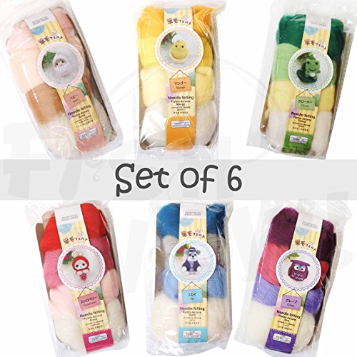 Set of 6 Wool roving FELT Needle DIY Handcraft KIT red purple blue yellow pink white