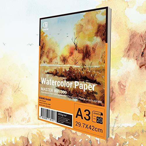 ESENG® Premium Watercolour Paper, DIN A3 300GSM, 20 Pages/Block, Paper for Watercolour, Drawing, Painting — image 1