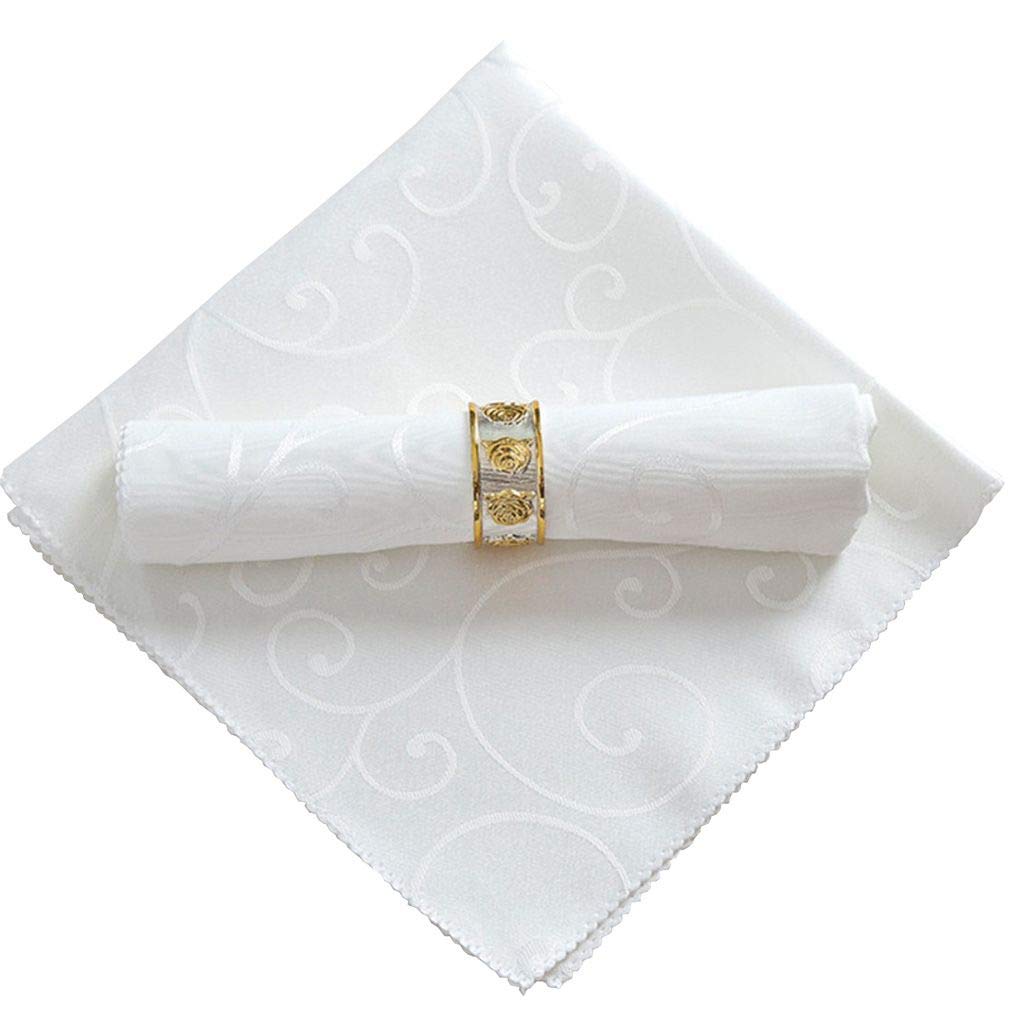 JK Home 4 pack 48x48cm Cloth Napkins, Washable Soft Comfortable Reusable Polyester Jacquard Square Dinner Napkins for Cocktail Party Daily Family Use White