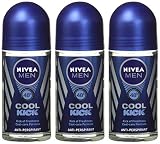Nivea for Men Cool Kick 48 Hr. Anti-perspirant Roll-on Deodorant. 50 Ml (Pack of 3)