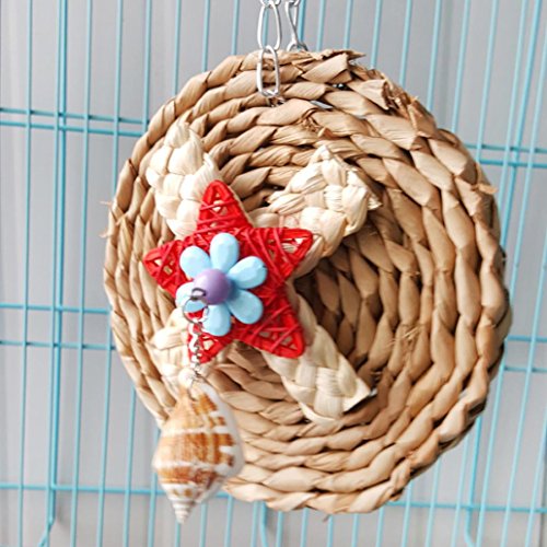 Afco Corn Weaving Shell Dangle Pet Parrot Bird Cage Hanging Decor Round Chew Toy Brain Game Training Tool size 15cm x 24cm