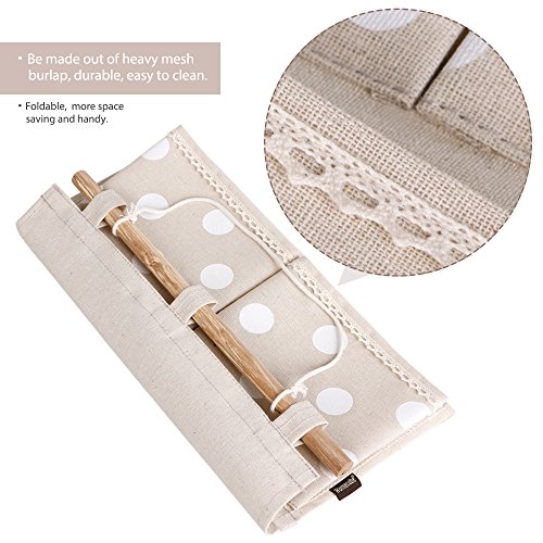 Homecube Linen Cotton Fabric Wall Door Cloth Hanging Storage Bag Case 5 Pocket Home Organizer (White Polka Dots) - Thumbnail 4