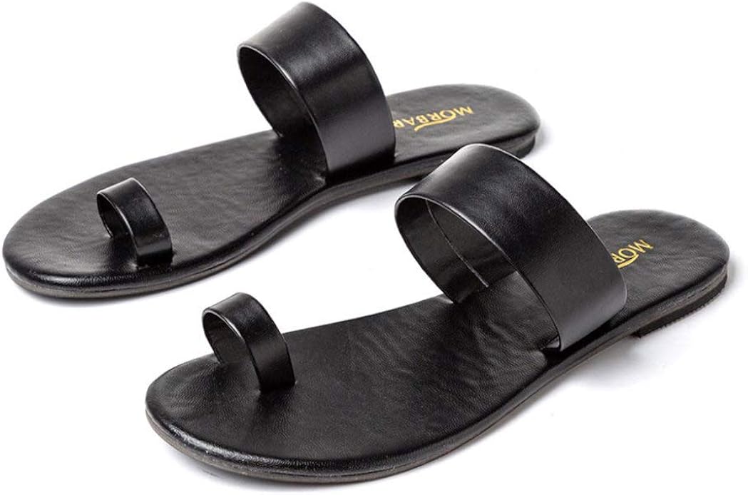 Amazon.com | OTOSU Women's Casual Toe Ring Flip Flops Summer Slip On Slides Flat Heel Slip On 