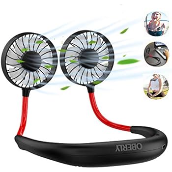 Portable Fan, OBERLY Hand Free Personal Fan USB Fan Rechargeable Battery Mini Fan 2000mAh Wearable Neckband Fan 360°Rotation 3 Speed Fan for Outdoor Indoor Baby Car Travel Office Camping Library