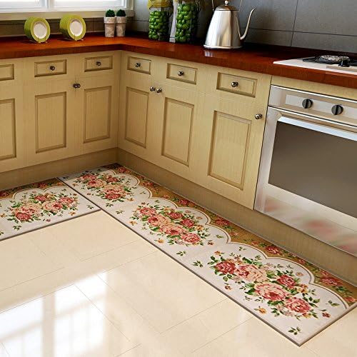 SHIXMAT Mat mat mat mat mat strip kitchen door mat mat hall water package,45 * 240CM 1 suits,Beige Peony