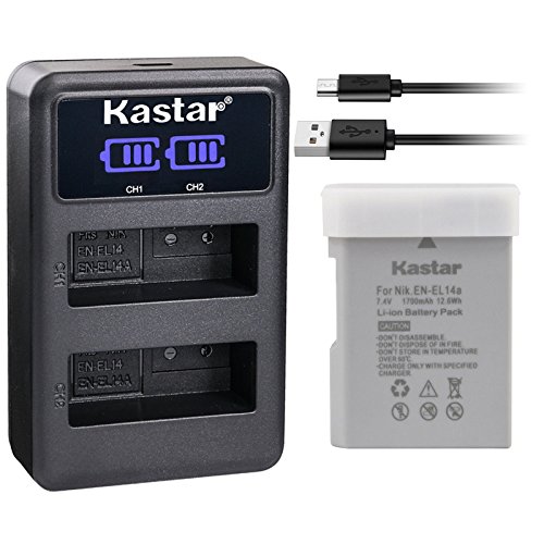 Kastar Battery 1 Pack and LED Dual Charger for Nikon EN-EL14a EN-EL14 MH-24, Nikon Coolpix P7000 Coolpix P7100 Coolpix P7700 Coolpix P7800 Nikon D3100 D3200 D3300 D3400 D5100 D5300 D5500 D5600 Df DSLR