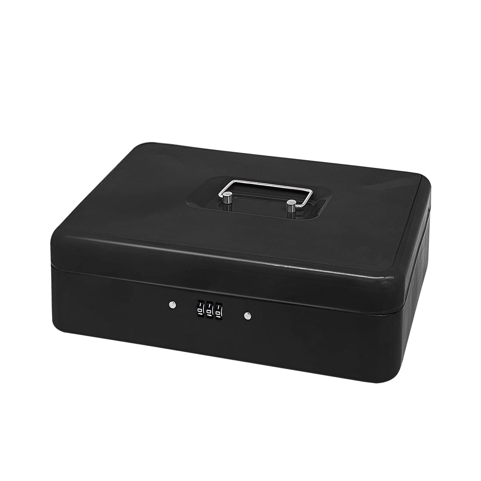 Steel Cash Box with Combination Lock, Metal Small Money Organizer with Removable Money Tray,Cash Storage Box with Lockable Cover (Black - 30 * 24 * 9 CM)