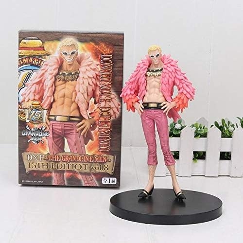 1 Set - One Piece DX The Grandline Men Donquixote Doflamingo Black Beard Marshall D Teach Standing PVC Action Figure Model Toy Doll Color / Size : Pink Doflamingo Box