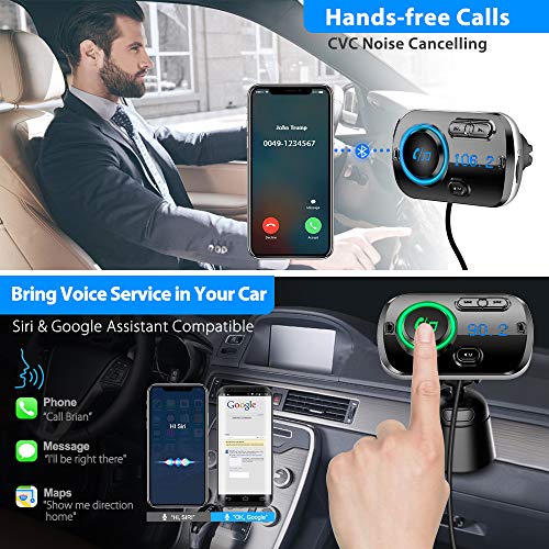 Tecboss Bluetooth FM Transmitter for Car, Upgraded Bluetooth 5.0 Wireless Car Radio Adapter with QC3.0 &5V/2.4A Fast Charging, Hands Free Car Kit, Music Streaming, Connects 2 Phones Simultaneously - Thumbnail 3