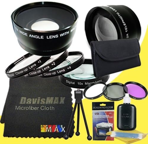 DavisMAX 62mm Macro Close Up Kit + Wide Angle + 2X Telephoto Lenses + 3 Piece Filter Kit for Sony DSC-RX10 with Sony 10-18mm f/4 Wide Angle Zoom Lens Fibercloth Deluxe Lens Bundle