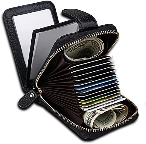 Womens Walllet RFID Blocking Black Multi Card Case Wallet with Zipper Pocket