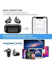 Auriculares inalámbricos con Bluetooth 5.0, reducción de ruido en los oídos, con conexión fuerte TWS Mini Earphones funda de carga magnética y ganchos extraíbles para entrenamiento, compatible con teléfonos celulares