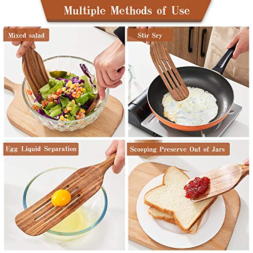 Erreloda Spurtle Set, Natural Teak Wood Kitchen Utensils Set, 100