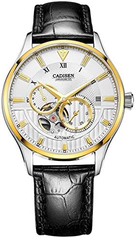 Cadisen Mens Business Royal Luxury Sapphire Skeleton Leather Mechanical Watches