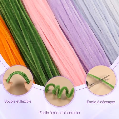 OneAmg 800 Pieces Chenille Thread 14 Colours Cure Pipe Crawler DIY Crafts Includes: Floral Tape, Artificial Stems, Decorative Tape, Beads, Pistils and Hot Glue Sticks | Pipe Cleaners Comprenant : Ruban Adhésif Floral, Tiges Artificielles, Ruban Décoratif, Perles, Pistils et Bâtons,Colle Chaude