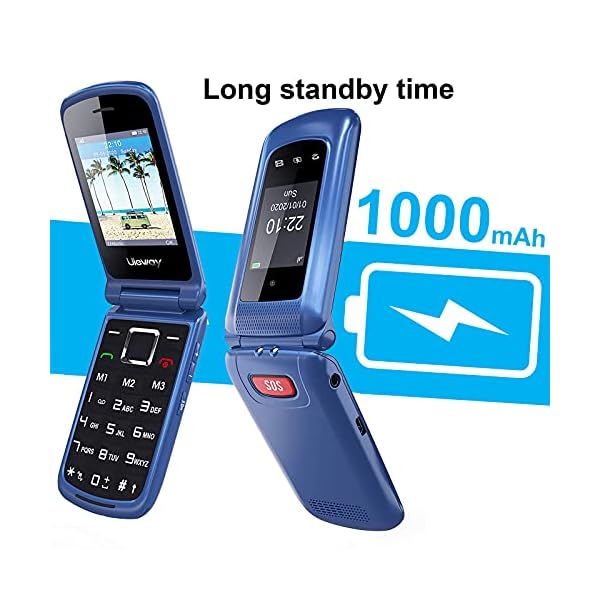 Uleway-Flip-Phone-Sim-Free-Unlocked-GSM-Big-Button-Mobile-Phone-Pay-As-You-Go-Basic-Cell-Phones-with-Dual-Display-Easy-to-Use-for-Seniors-and-Kids-2GBlue uleway Big Button Mobile Phone for Elderly, Sim Free Unlocked Senior Flip Phone, Easy to Use Basic Phones with 2.4" +1.8" IPS Screen, SOS Button, Charging Dock, 1000mAh Battery (Blue)