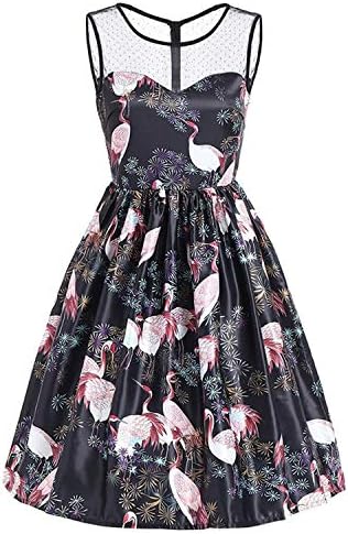 New Style Tunic Vestidos Women Mesh Patchwork Flamingo Floral Print Dress spring Retro Casual Party Robe Pinup Rockabilly Vintage Clearance