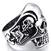 INBLUE Men's Stainless Steel Ring Silver Tone Black Skull Bone Size15