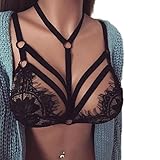 WM&MW Triangle Bra, Women Crop Bustier Top Floral Lace Bra Elastic Hollow Harness Shirt Choker (M, Black)