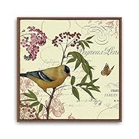 Framed Canvas Wall Art Retro Flowers and Birds Canvas Prints Home Artwork Decoration for Living Room,Bedroom - 16x16 inches