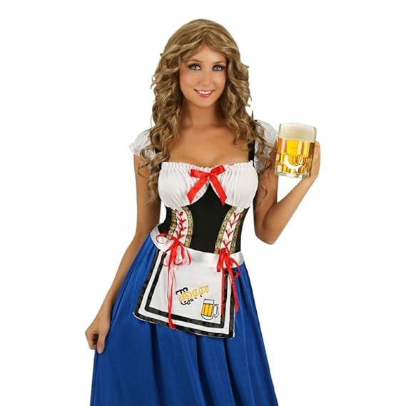 CLUBCORSETS® Ladies Long Length Blue Oktoberfest German Beer Festival Maid Fancy Dress Costume Sizes S-2xl (L)