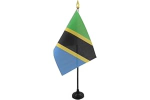 AZ FLAG - Tanzania Table Flag 15x10 Cm - Tanzanian Mini Desk Flag 100% Polyester 4'' x 6'' - Office Flag with 25 Cm Pole - Go