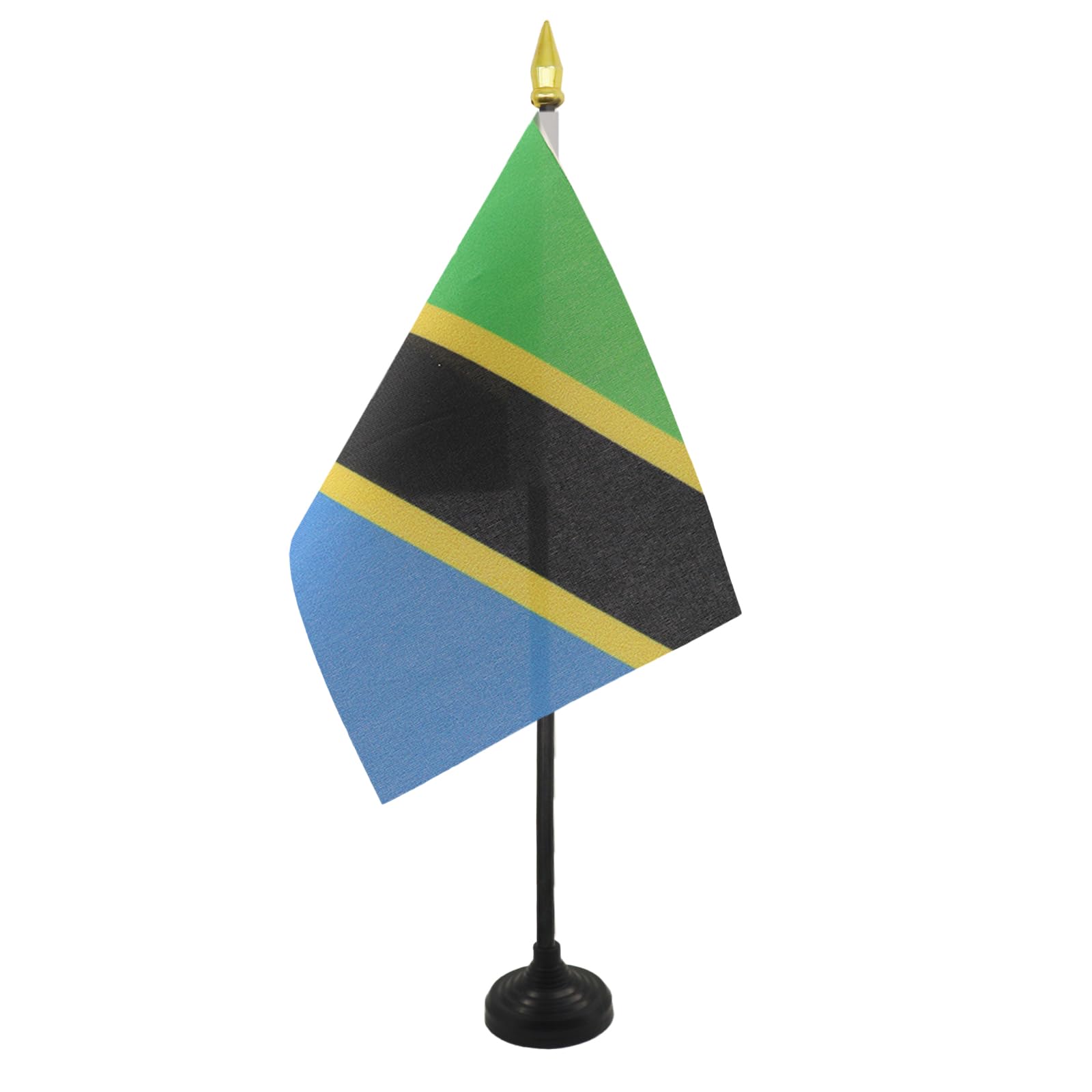 AZ FLAG - Tanzania Table Flag 4'' x 6'' - Tanzanian Mini Desk Flag 100% Polyester 15 x 10 cm - Office Mini Banner with 10'' Pole - Golden Spear