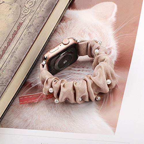 LOBKIN compatible with Apple Watch Band Series SE 6 5 4 3 2 1 Scrunchies 38mm/40mm/42mm/44mm Soft Elastic Strap iWatch Cloth Pattern Printe Fabric Wristband Bracelet Women Cute Sport Replacement Bands