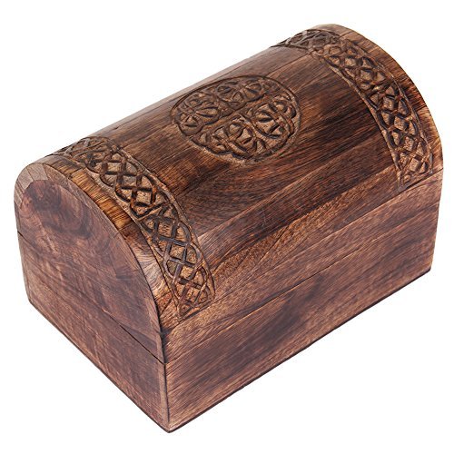 Rustic Wooden Keepsake Box with Celtic Carvings, 9 x 6 x 4 Inches