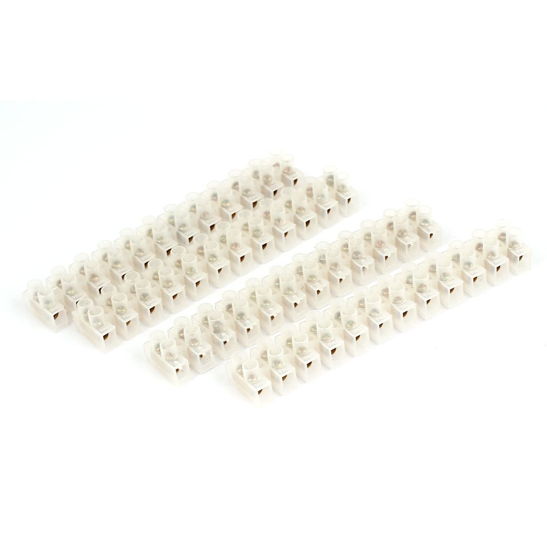 Sourcingmap 380 V 10 A 12 Position Plastic Strip Barrier Terminal Block Connector - White (4-Piece)