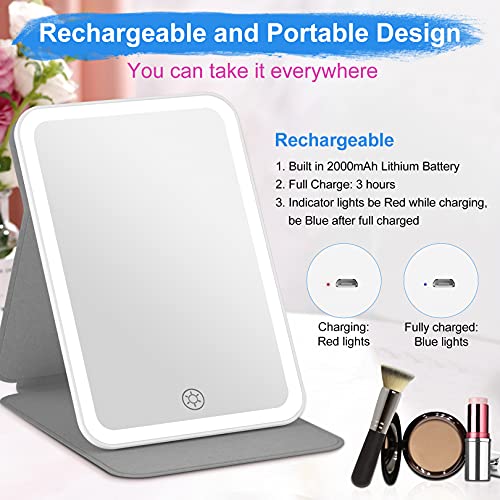 COSMIRROR Rechargeable Lighted Makeup Vanity Mirror with 3 Color