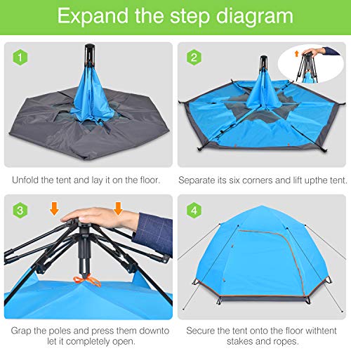 Victostar Instant Pop Up Family Camping Tent,Double Layer Waterproof 4 Season for Picnic Fishing Hiking Traveling (Blue)