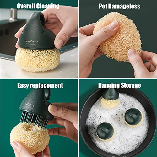 Kitchen Brush Set, Cleaning Brush for Pots and Dishes, Includes Brushes with Replace Brush Heads, Wooden Sisal Brush, Gloves, Pot Friendly Scrubber Set, Housework