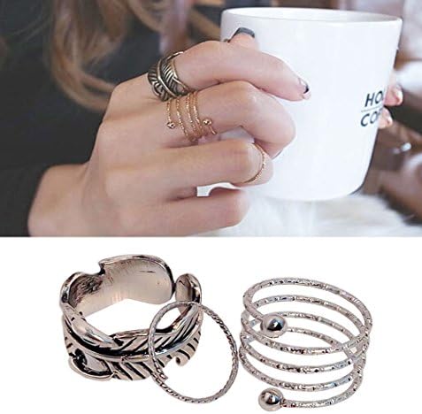 Pink Universe Fashion Leaf Twisted Spiral Stacking Rings of 3 in 1 set (silver)