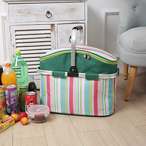 AILELAN Picnic Basket, 26L Large Size Insulated Picnic Basket - BBQ Meat Drinks Cooler Bag - Folding Collapsible Cooler Basket for Family Vacations Parties Outdoor Travel, Keep Food Cold Storage - Thumbnail 6