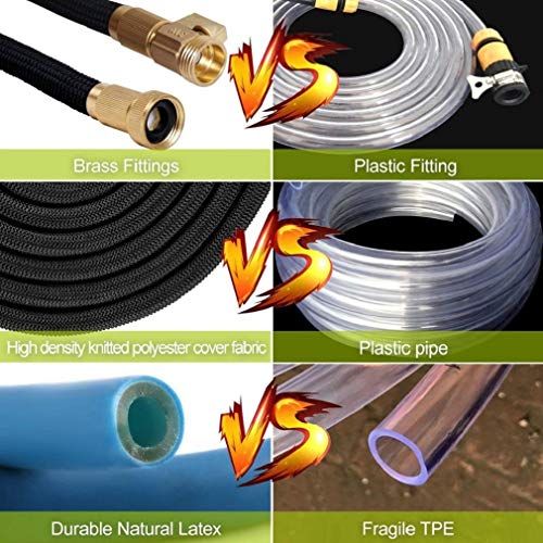 KISCHERS Expanding Garden Hose 100 ft Anti-Burst Expandable Water Hose Pipe with 3-Layers Natural Latex Core, 3/4 Solid Brass Fittings with Storage Bag & Hook Black