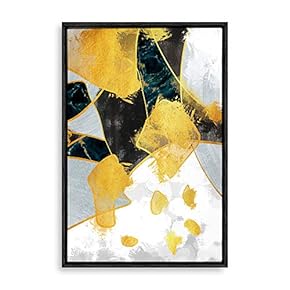 Framed Canvas Home Artwork Decoration Golden Abstract Art Canvas Wall Art for Living Room, Bedroom - 16x24 inches