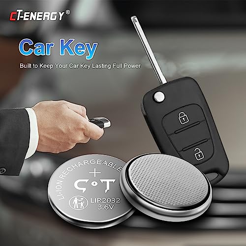 CTENERGY Rechargeable 2032 Batteries 3.6v Replace Key fob Battery