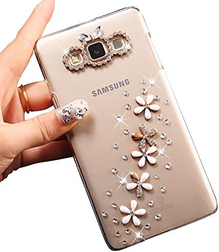 Samsung Galaxy A7 (2015) Case,Sunroyal® 3D Bling Glitter Ultara Thin Transparent Hard Protective PC Gel Bumper Shell with Unique Crystal Rhistone Flower Line Design for Samsung Galaxy A7 (2015)